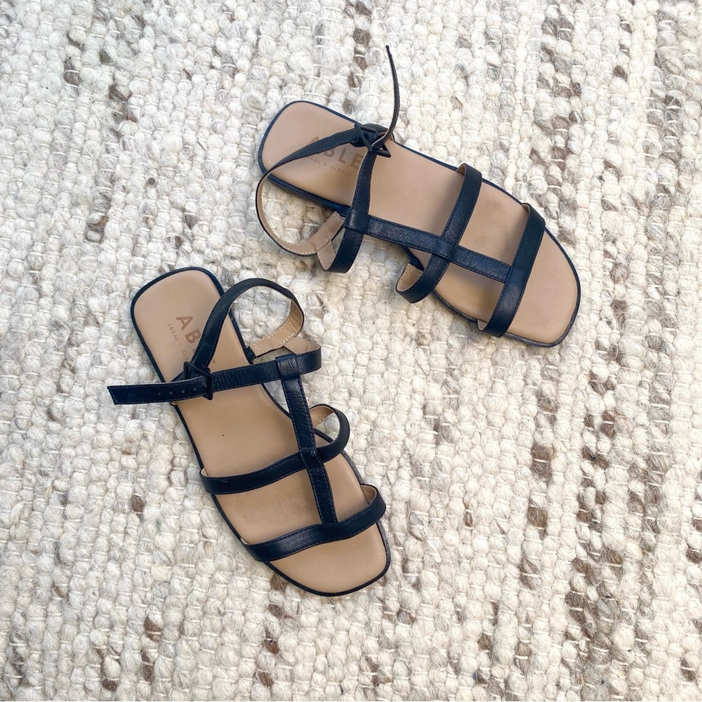 ABLE LeatherMinimalist Artisan Flat Sandals in Black, Size 6.5 - Picture 2 of 8